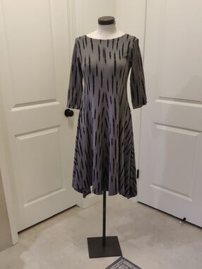 New!M+Matthildur Women’s Grey Bamboo Patterned A-Line Assymetry Dress